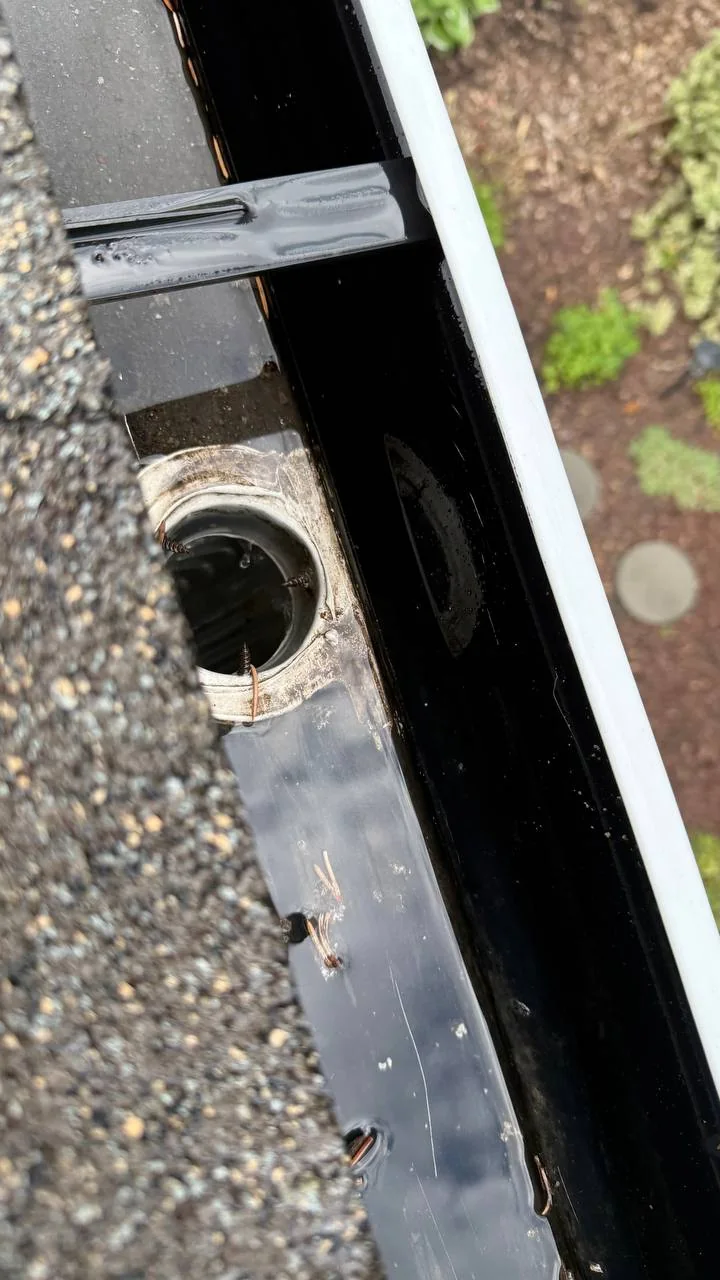 Gutter outlet and downspout opening after cleaning